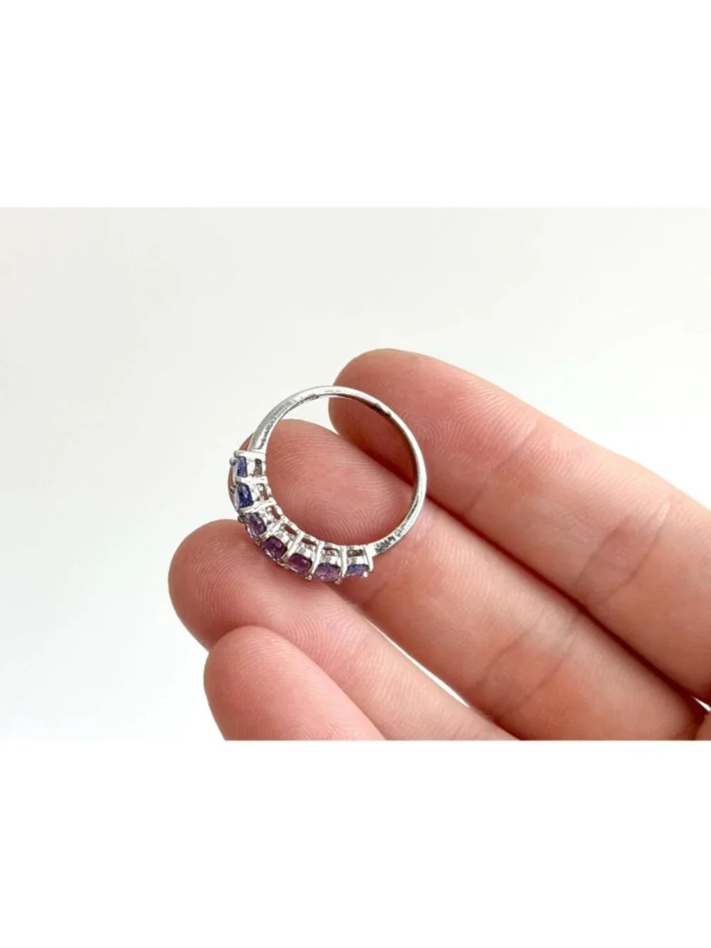 Tanzanite Gemstone Oval Cut Row Set Sterling Silver 925 Vintage Ring - sz 10